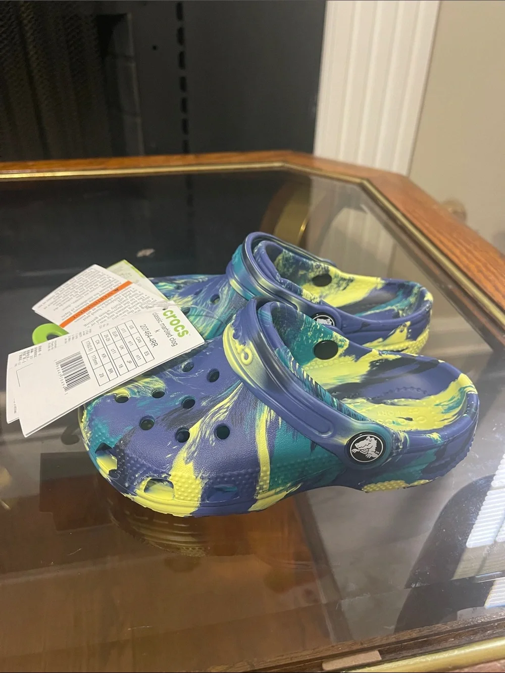 CROCS Kids' Swirl Clogs in Blue, Green & Yellow